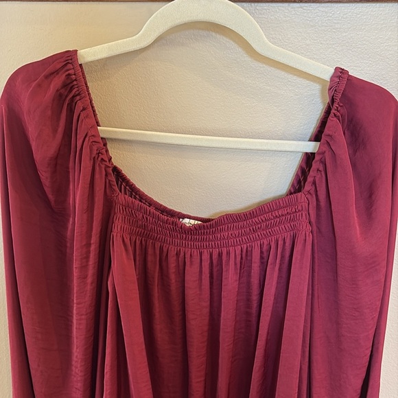 Intimately FREE PEOPLE Another Round bodysuit blouse smocked square neck wine Sm - Picture 12 of 16